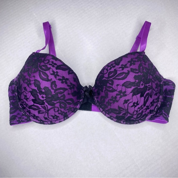 Purple Black Lace Bra 42D Demi Underwire Floral Lined Sexy - Picture 1 of 5
